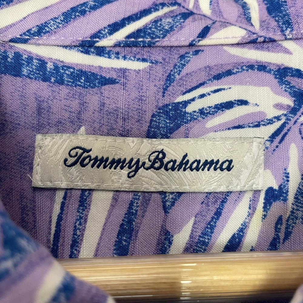 Tommy Bahama Shirt Men Large Purple Tropical Palm Leaf Print Viscose Button-Up - Picture 7 of 11